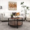 Acekool Round Rustic Coffee Table with Storage Shelf, Wood Top & Roman Column Metal Legs - 4 of 4