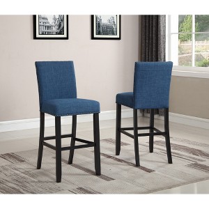 Fabric Upholstered Bar Stools Set of 2 with Nailhead Trim and Sturdy Hardwood Frame for Kitchen or Dining Area - 1 of 4