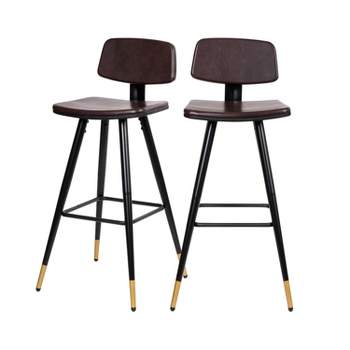 Flash Furniture Kora Commercial Grade Low Back Barstools-LeatherSoft Upholstery-Iron Frame-Integrated Footrest-Gold Tipped Legs-Set of 2