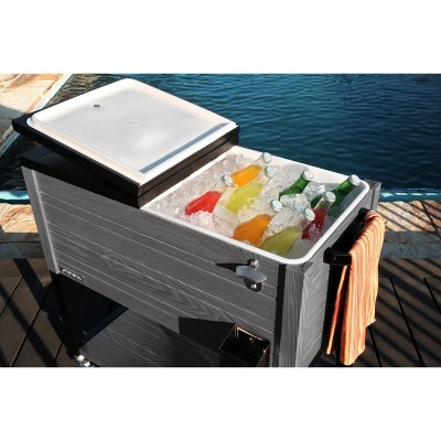 Permasteel 80-Quart Gray Woodgrain Rolling Patio Cooler with Wheels