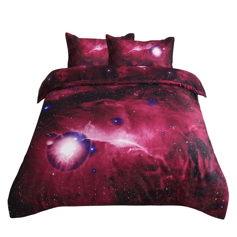 PiccoCasa Galaxies Duvet Cover Sets 3 Pcs Includes 1 Duvet Cover 2 Pillow Shams Queen Red, 1 of 7