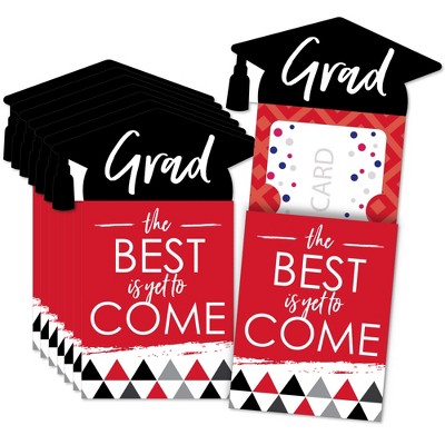 Big Dot of Happiness Red Grad - Best is Yet to Come - Red Graduation Party Money and Gift Card Sleeves - Nifty Gifty Card Holders - Set of 8