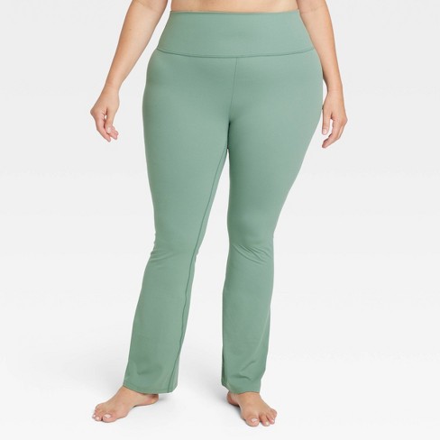 Women's High Waisted Bootcut Yoga Pants Ribbed Flare Leggings - Sage Green  / XS