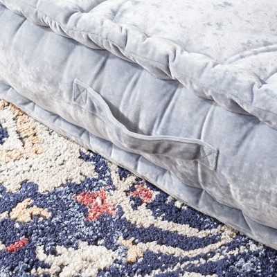 Belia Light Grey Velvet Tufted Square Floor Pillow