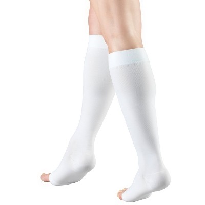 Truform 30-40 mmHg Compression Stockings for Men and Women, Knee High Length, Open Toe Beige Medium