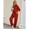 Womens Two Piece Long Sleeve Button Down Shirt Casual Outfits Pleated Wide Leg Pants Streetwear Set - 3 of 4