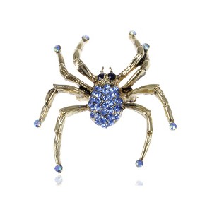 Anna-Kaci Women's Crystal Spider Brooch Pin with Blue Gemstone Accents - 1 of 4
