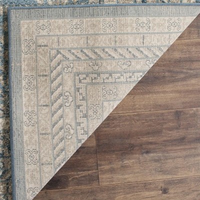 Blue and Beige Rectangular Synthetic Area Rug