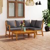vidaXL Outdoor 4-Piece Patio Lounge Set with Coffee Table, Solid Acacia Wood with Oil Finish, Dark Gray Cushions, Weather Resistant Polyester Covers - 2 of 4