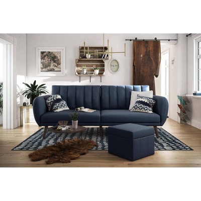 pealgbi Folding Sofa Futon Armrests Premium Upholstery Couch Futon Sets Sleeper Bed and Modern Style Wooden Legs Light Blue