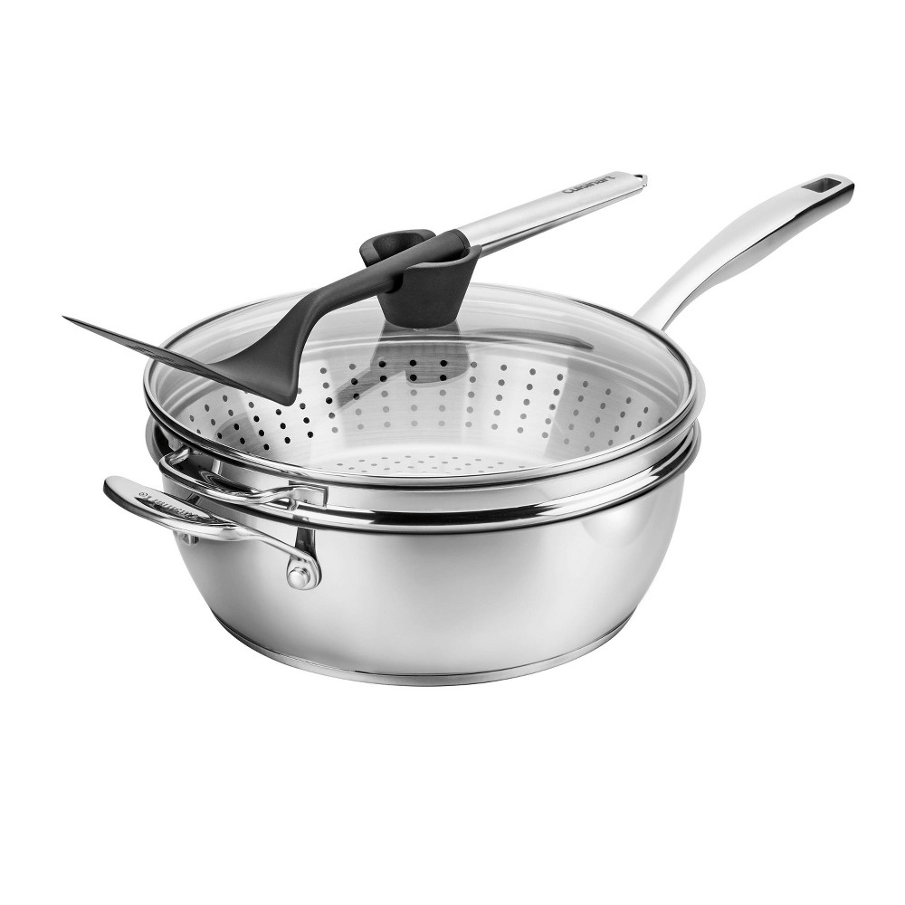 Cuisinart 4pc Preferred Stainless Steel Sauce/Saute Pan: Nonstick, Induction Compatible, Dishwasher-Safe, Includes Steamer Basket