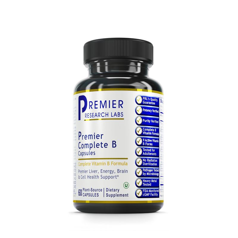 Premier Research Labs Complete B - Supports Nervous System, Energy Production, Liver, Skin & Hair - Whole Vitamin B Family - 60 Plant-Source Capsules, 1 of 4