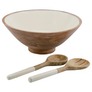 AuldHome Design Wooden Salad Bowl Set Large Serving Bowl w/ Utensils; Salad Serving Set in Mango Wood - 1 of 4