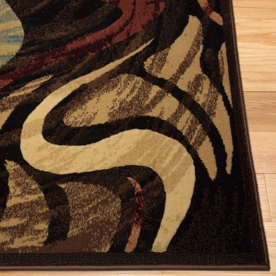 Catalina Black and Brown Abstract Swirl Synthetic Area Rug