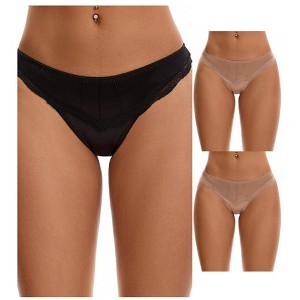 INSPIRE CHIC Women's Satin Silky Hipster Low Waisted Lace Trimmed Briefs 3 Packs - 1 of 4