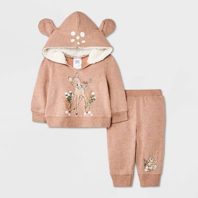 Image of Baby Girls' 2pc Disney Bambi Top and Bottom Set - Light Brown 0-3M