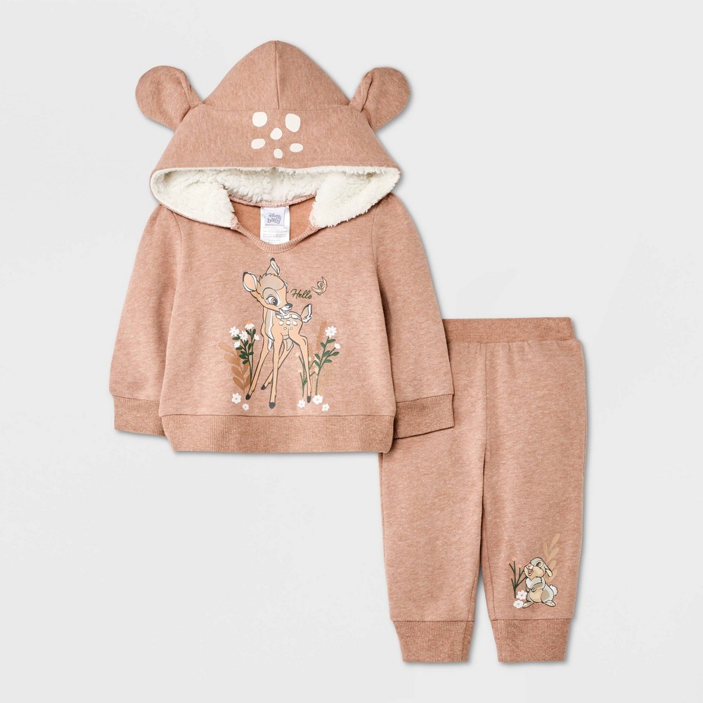 Case of 12 set) Baby Girls' 2pc Disney Bambi Top and Bottom Set - Light Brown 3-6M