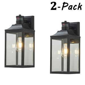 ALOADECOR 1 Light Farmhouse Outdoor Wall Lantern wiht Motion Sensor in Matte Black with Clear Glass for Porch Courtyard (2 Pack) - 1 of 4
