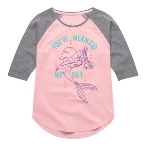 Girls' - Disney Princess - You've Mermaid My Day Shirt Tail Raglan Graphic T-shirt - 1 of 4
