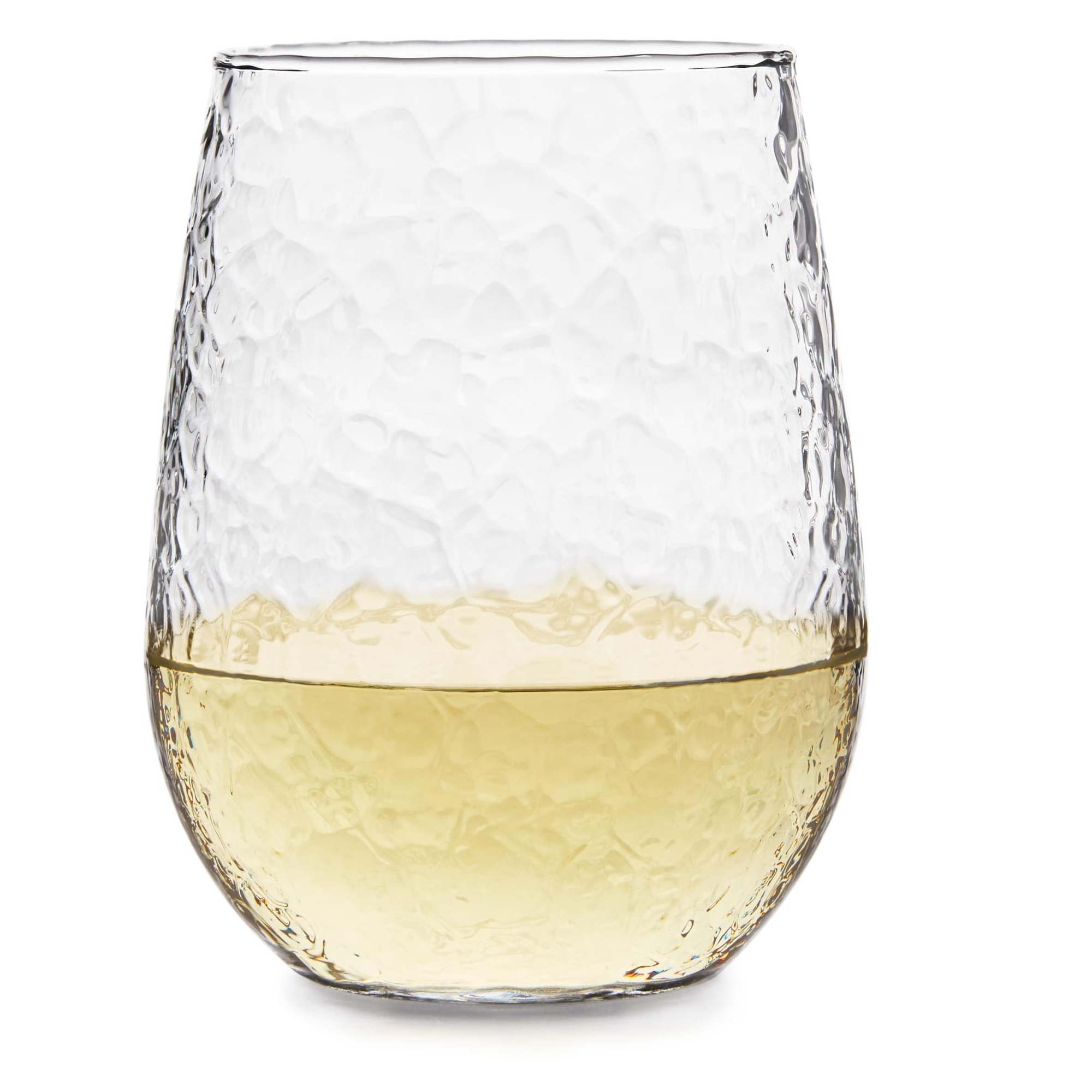 Libbey Hammered Stemless All Purpose Wine Glasses, 17 ounce, Set of 8
