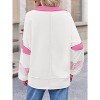 Imily Bela Womens Color Block  Oversized Polo Shirt V Neck Long Sleeve Casual Pullover Top - 3 of 4