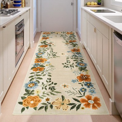 Washable Floral Area Rug Living Room Rug, Foldable Soft Indoor Carpet for Bedroom, Office & Dinning Room