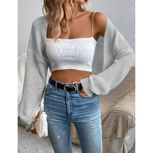 Women's Lightweight Shrug Sweater for Dresses & Tops Long Sleeve Open Front Knit Crop Bolero Cardigan - 1 of 4