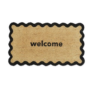 tag Welcome Scallop Shaped PVC Coir Door Mat Natural Coir Doormat Everyday Black 30x17 inches Shake Clean - 1 of 1