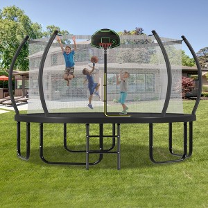 12/14/16FT Trampoline with Basketball Hoop, Enclosure net, Curved Poles & Ladder, Round Outdoor Trampoline for Kids and Adults - ModernLuxe - 1 of 4