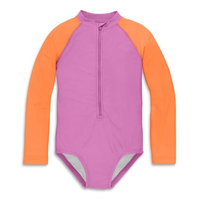 Primary Kids Long Sleeve One-Piece Rash Guard in Lilac Cantaloupe Size 4