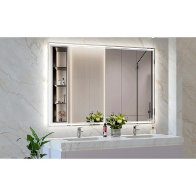 60x40 inch Oversized LED Bathroom Mirror Wall Mounted Mirror with 3 Color Modes Aluminum Frame Large Wall Mirror for Bathroom