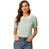Allegra K Women's Peter Pan Collar Ruffled Bubble Short Sleeve Floral Blouses - 3 of 4