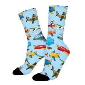 Airplane Pattern Women Printed Crew Socks Funny Funky Socks Soft Polyester Novelty Gifts for Artists Men - 1 of 1