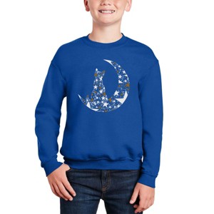 LA Pop Art Cat Sitting On Moon - Boy's Word Art Crewneck Sweatshirt - 1 of 4