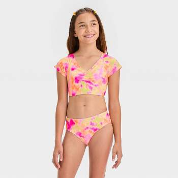 Girls' 'classic Ribbed' Solid Bikini Set - Art Class™ Coral Orange M :  Target