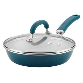 Rachael Ray Create Delicious 9.5" Aluminum Nonstick Deep Skillet with Lid Teal