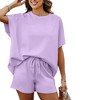 Women’s 2 Piece Pajama Lounge Set with Oversized Top and Drawstring Shorts for Sleepwear Purple XL - 2 of 4