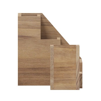 Rustic Brown Pine Wood 3-Piece Desk Organizer Set