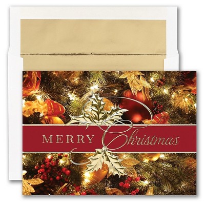 JAM Paper Blank Christmas Cards & Matching Envelope Set Merry Christmas Greens 526M1502WB