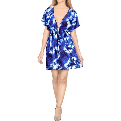 HAPPY BAY Women's Beach Cover Up Summer Hawaiian Aloha M-L Blue Tie Dye
