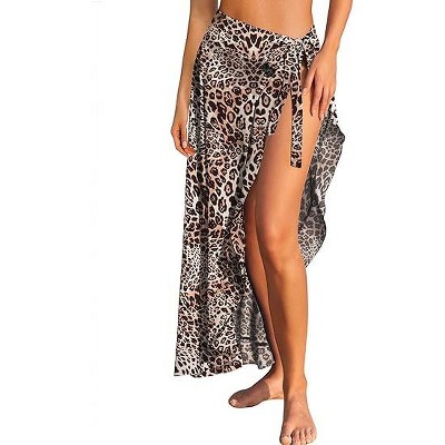 AI'MAGE Women Sarong Ruffle Tie Swimsuit Cover Up Skirt Chiffon Beach Wrap Long Sheer Bathing Suit Cover Ups Leopard