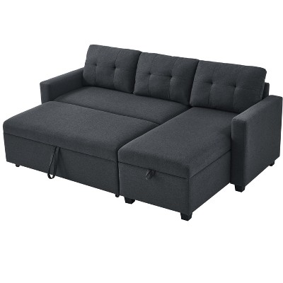 VYNXARIA Upholstered Pull Out Sectional Sofa with Storage Chaise, Convertible Corner Couch