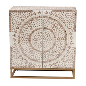Baxton Studio Ercilia Mother of Pearl Storage Cabinet White/Floral Rustic Brown/Gold: Metal & MDF, Fixed Shelves, No Assembly Required - 1 of 4