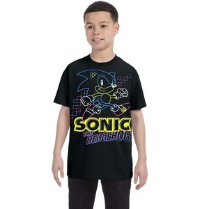 Seven Times Six Sonic The Hedgehog Shirt For Boys Glow-In-The-Dark Neon Graphic T-shirt Black - 1 of 4