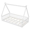 Dolonm Kid Twin Pine Wood Floor Bed with Guardrails & Slats, 78.2"L x 46.5"W x 59.1"H - 2 of 4