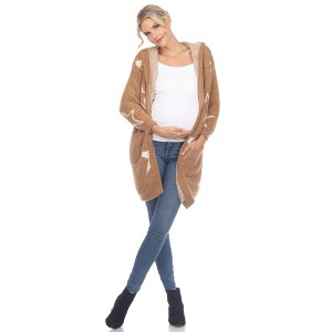 Maternity Hooded Open Front High Pile Fleece Coat -White Mark - 1 of 4