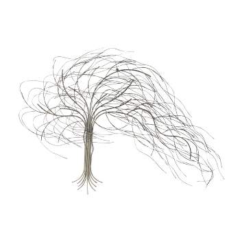 Metal Tree Indoor Outdoor Wall Decor with Long Branch Silver - Olivia & May