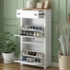 MAYEERTY Functional Entryway Shoe Cabinet, 2 Flip Drawers Wood Grain Top Adjustable Panel, White - 2 of 4