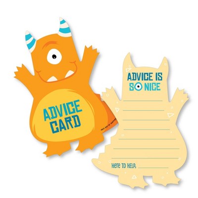 Big Dot of Happiness Monster Bash - Wish Card Little Monster Baby Shower Activities - Shaped Advice Cards Game - Set of 20