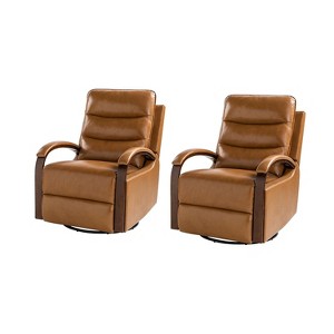 Clemens Genuine Leather Swivel Rocking Manual Recliner with Decorative Curved Mood Arm Set of 2| ARTFUL LIVING DESIGN - 1 of 4
